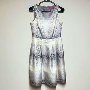 NWT Eliza J New York Brocade Jacquard Fit & Flare Grey Cocktail Dress Sz 4